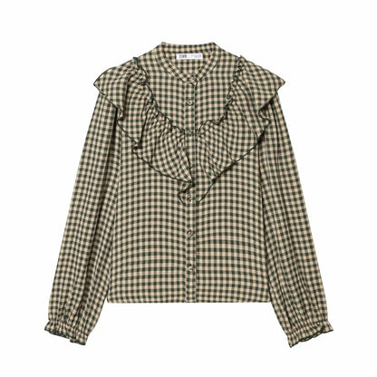 Women Blouses Tops Spring New Fashion Plaid Layered Elegant Women's Shirts Tops Chic Street Single-breasted Tops