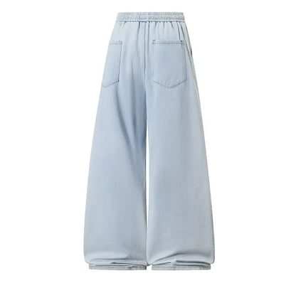 2025 New Elastic Waist Drawstring Solid Color Loose Fit Wide Leg Jeans Wide Leg Trendy High Waist Denim Pants for Men Women 3XL