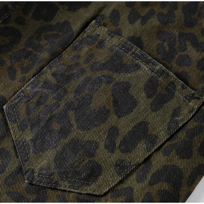 High-Waisted Leopard Print Denim Jeans for Women Retro Slim Straight Leg Trousers Vintage Y2k Hip Hop Streetwear Lady Fashion