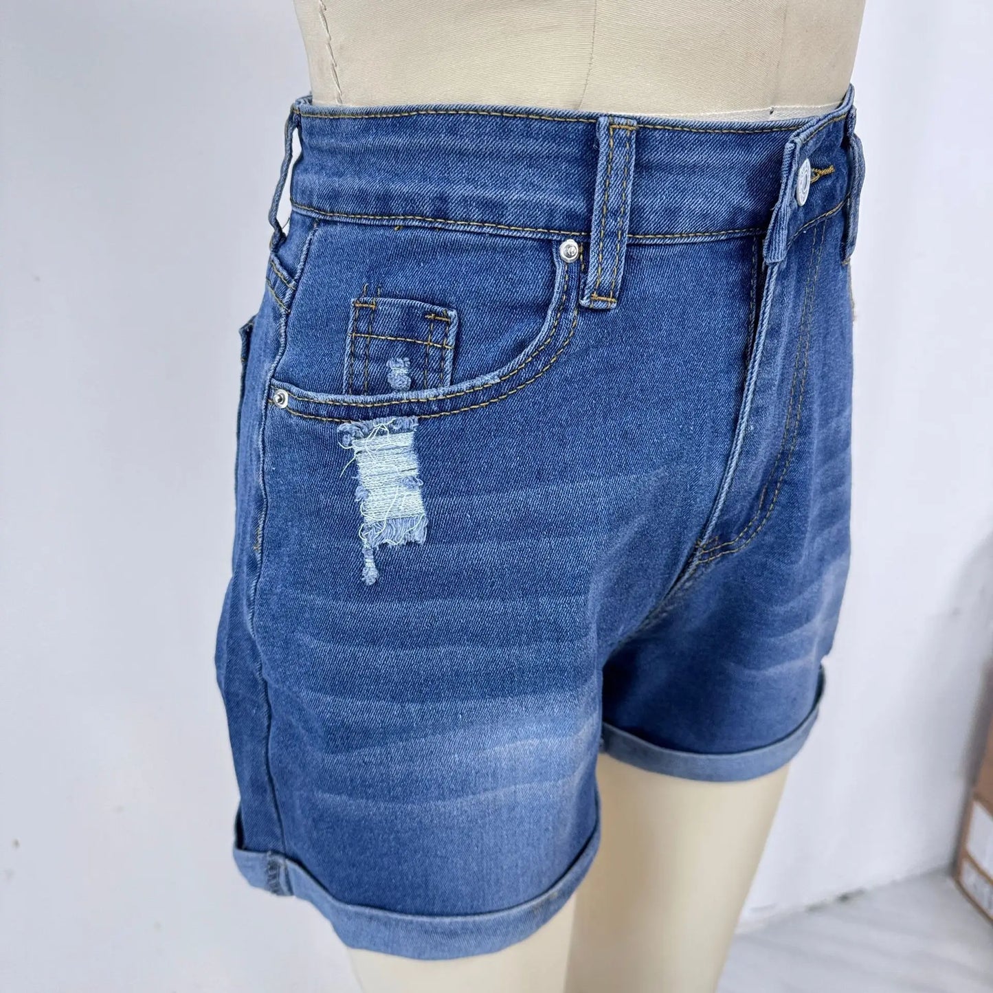 Shorts Jeans Women Streetwear Denims Straight Button Jeans Pockets Spliced Solid High Waist Lady Elegant Short Pants Skinny