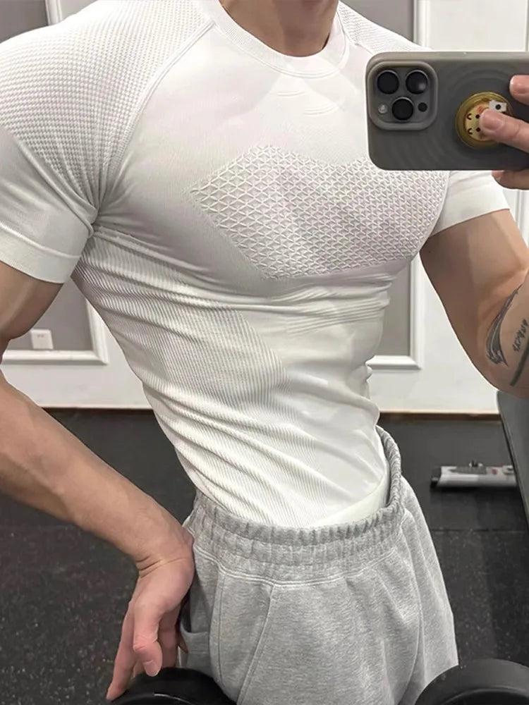 een Fitn Training Clothes Qui Dry ort Sve Men's Summer Running Sports Crion Elastic Muscle T-irt