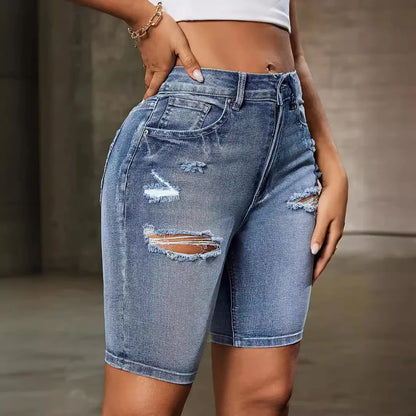 Jeans Shorts Women Casual Denims Hole Slim Fit Washed Distressed Pockets Casual Ladies Sheath Short Pants Streetwear 2025