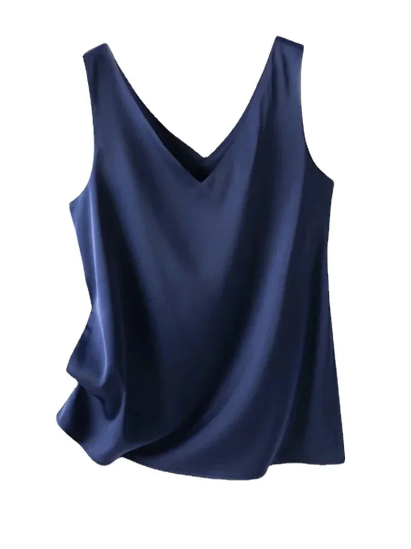 Tank Tops for Women Sleeveless V Neck Satin Silk Camisole 2025 Fashion Summer Solid Loose Vest Ladies Tops Streetwear