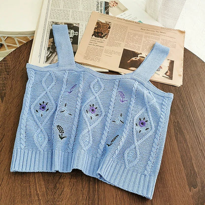 ITOOLIN Women Flower Embroidery Crop Tops Knitted Casual Tube Tops Casual Ribbed Cute Tops Women Summer Cute Crop Tops 2024