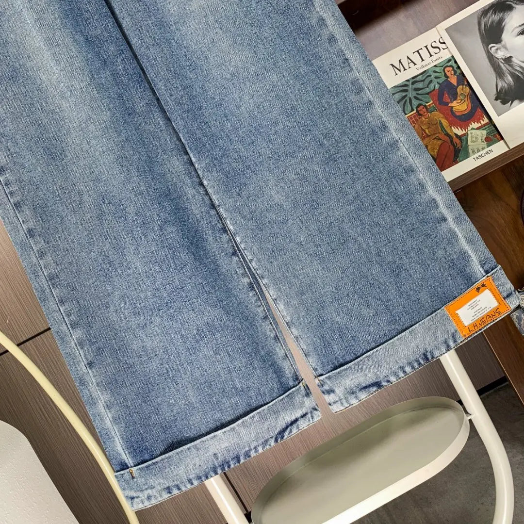 Autumn Winter 2025 Denim Jeans For Women High Waist Blue Color Wide Leg Loose Denim Pants Trousers High Street Women's Jeans