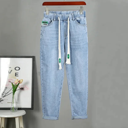 2025 Fashion Women's Jeans Spring Autumn Denim Harem Pants Loose Large-size Elastic-waist Vintage Casual Trousers Female Jeans