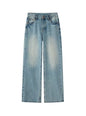 Retro polished white washed denim jeans with a natural feel, neat straight leg casual pants for women