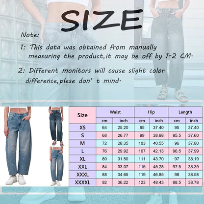 Women's Mid Rise Barrel Jeans For Women Wide Leg Mid Waist Cropped Denim Pants Baggy Boyfriend Jeans With Pockets New Wash