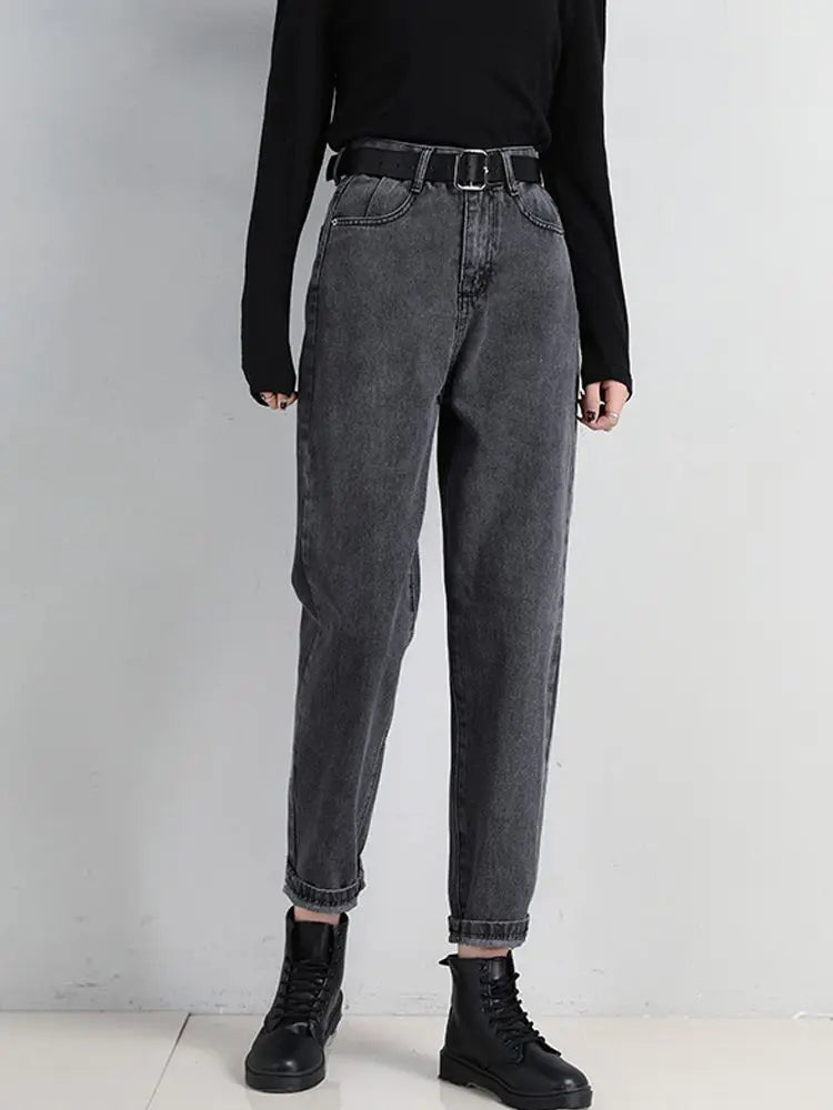 High Waist Jeans Women Classic Vintage Blue Gray Mom Jeans Straight Denim Trousers Womens Casual BF Harem Pants Jeans Femme