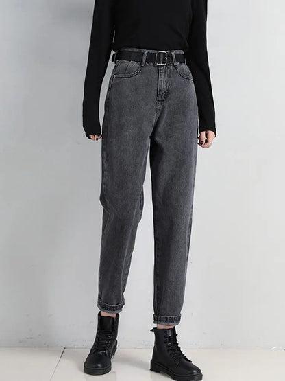 High Waist Jeans Women Classic Vintage Blue Gray Mom Jeans Straight Denim Trousers Womens Casual BF Harem Pants Jeans Femme