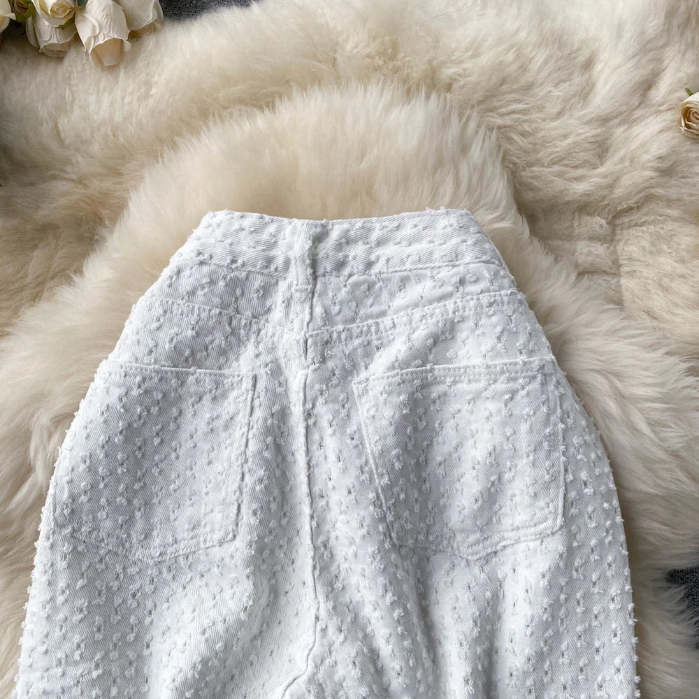 Ripped Jeans for Women Casual Streetwear New Spring Autumn High Waist Straight Leg Pants Fashion White Blue Denim Trousers