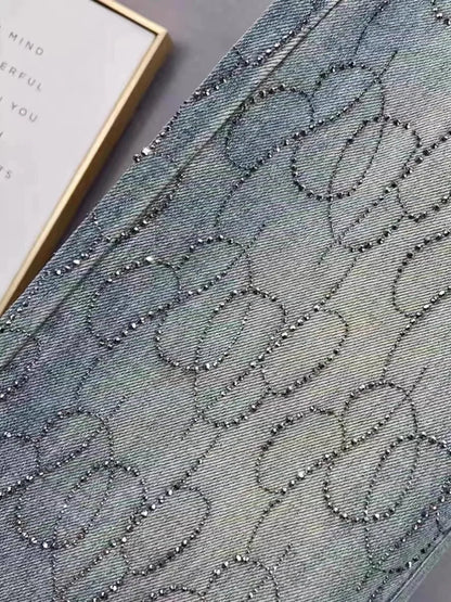 Blue Heavy Embellied Design Women's Jeans Loose Fit Straight Leg Wide Leg Pants Versatile Slimming Spring Summer New Arrival