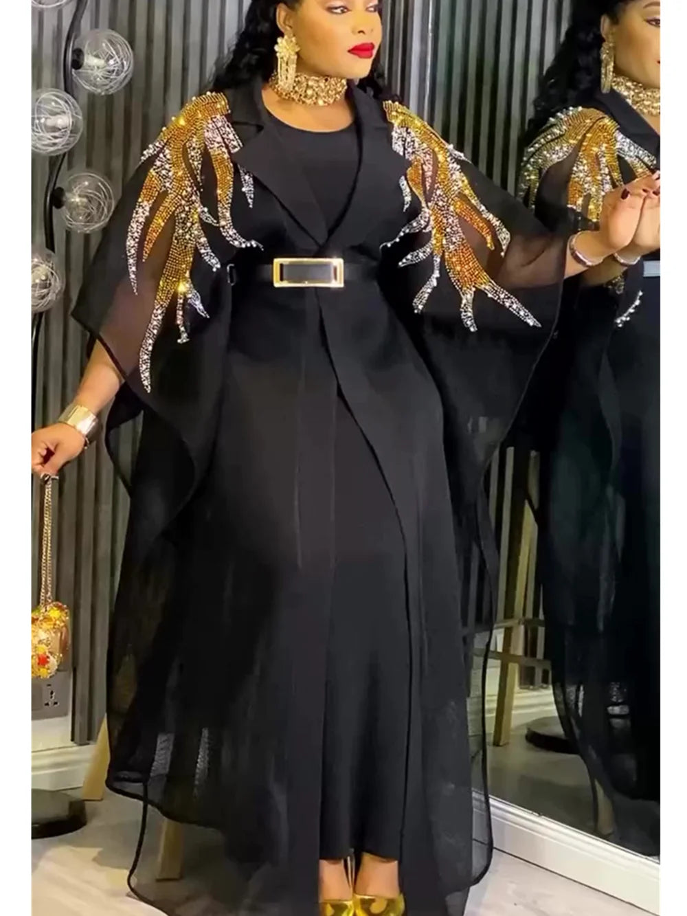 2 PCS Sets African Clothes for Women Dashiki Diamond Outfits Gown Plus Size Evening Wedding Party Dresses Kaftan Boubou Robe