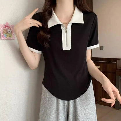 Women's Versatile Tops in Summer, Loose Shoulders, Slightly Fat Covering the Flesh and Making You Look Slim and Short Sleeves