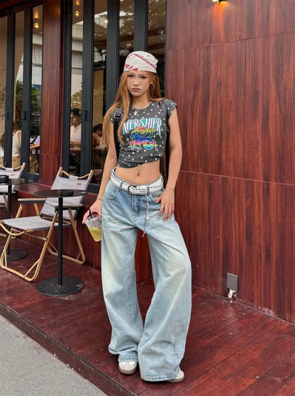Baggy Jeans Women's Clothing Street Hip Hop Vintage High Waisted Jeans Wide Leg Casual Blue Jeans for Women Pants