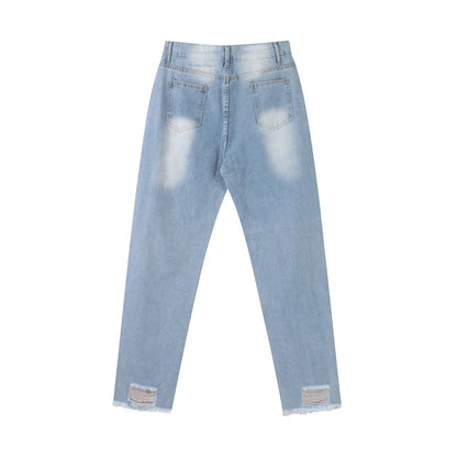 Casual Straight Jeans Women High Waisted Washed Skinny Ripped Slim Denim Pants 2025 Autumn Fashion Trend Commute Lady Trousers