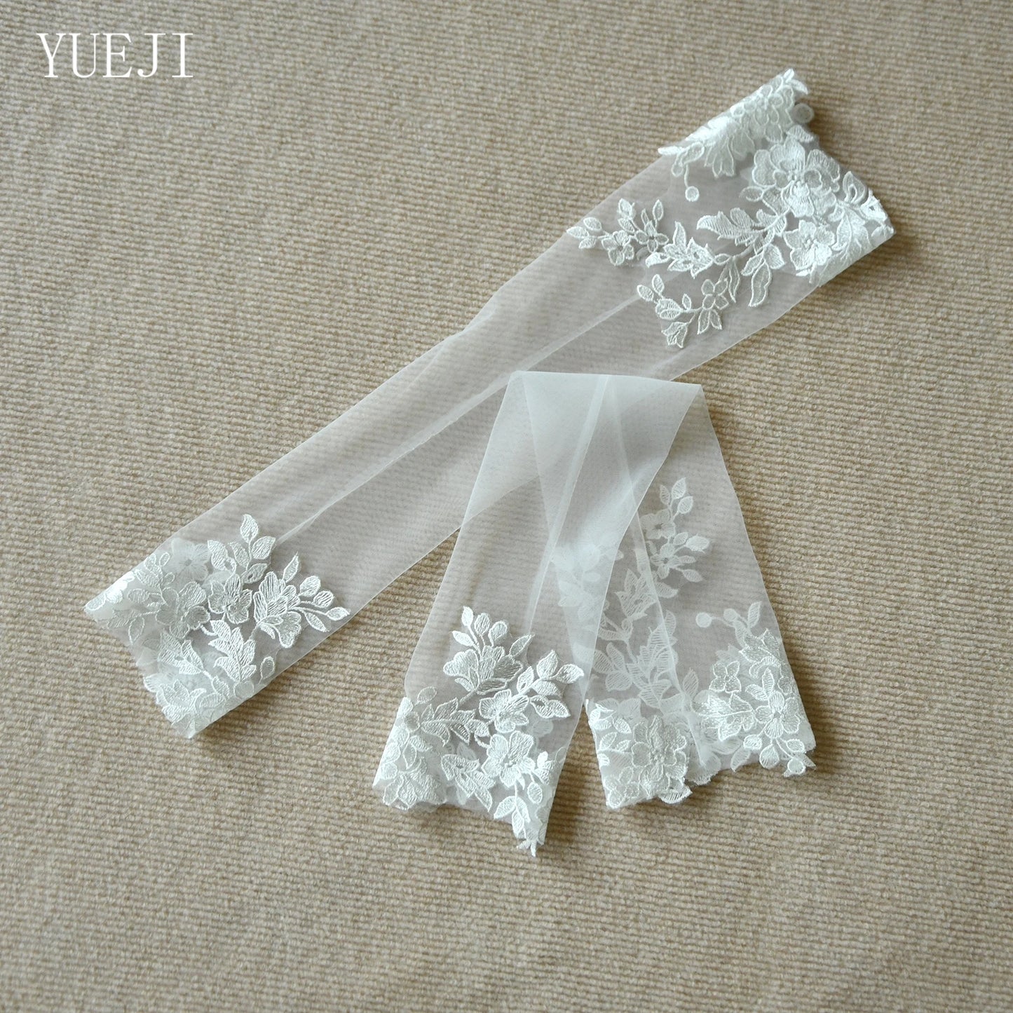 YUEJI Bridal Wedding Mesh Elbow Length Fingerless Gloves High Quality Handmade Lace Embroidery Stage Performance Props VM46
