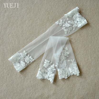 YUEJI Bridal Wedding Mesh Elbow Length Fingerless Gloves High Quality Handmade Lace Embroidery Stage Performance Props VM46