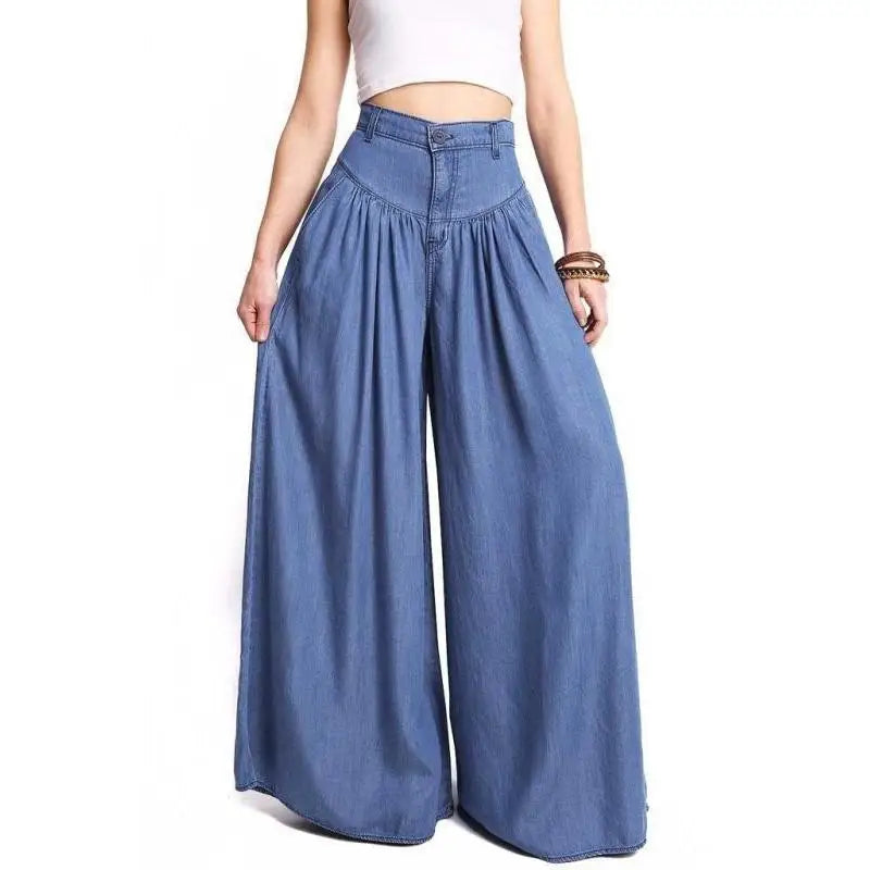Women's Casual Cotton Linen Jeans Fashion Solid Colour Wide-leg Pants Ladies Loose Plus Size High Waist Long Trousers