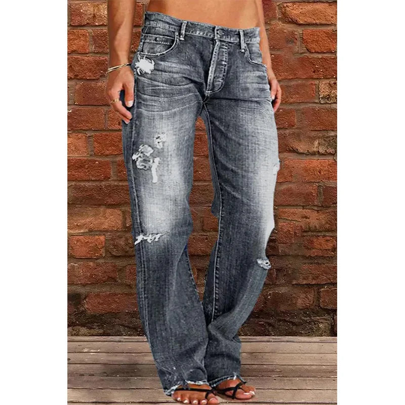 2025 Women's Jeans Slim Fit and Slimming Straight Leg Washed Distressed Jeans for Women