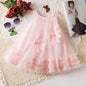 Toddler Girl Princess Dress Pink Flower Decorated Sleeveless Gauze Dress Elegant Girl Wedding Party Dress for Party