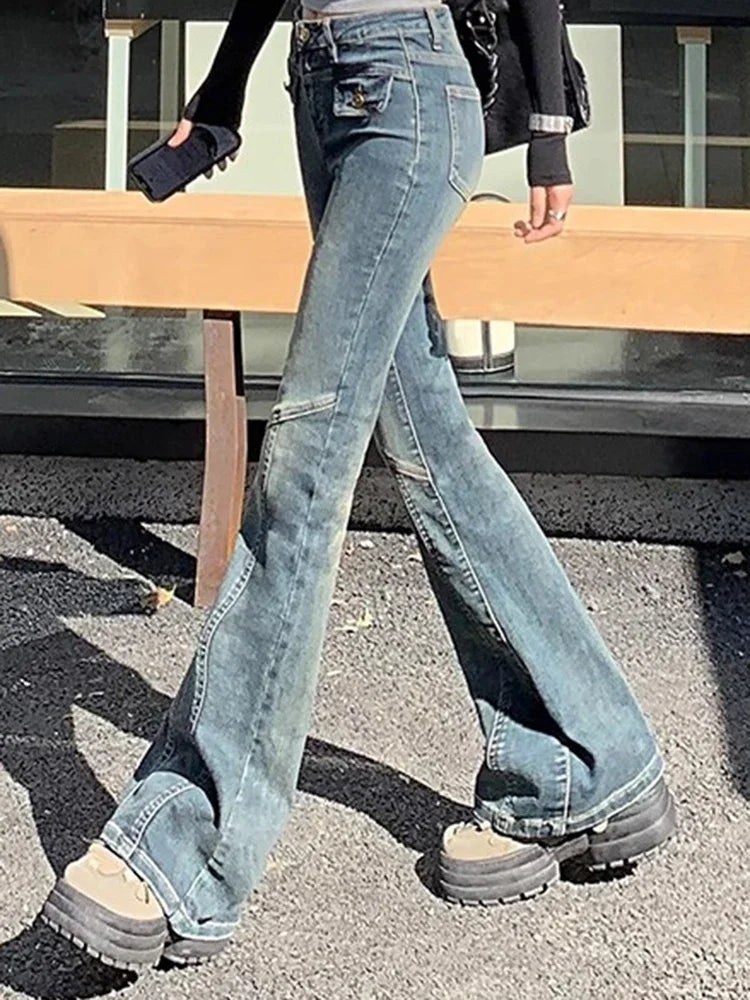 Woman New High Waist Fashion Flare Jeans Female Slim Fit Designer Denim Bell Bottom Pants Girls Retro Blue Black Gray Trousers