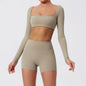 Yoga Clothes 2PCS Gym Set Sports Shorts Set Women Long Sleeved High Waist Shorts Fitness Suit Running Workout Tracksuit XP133