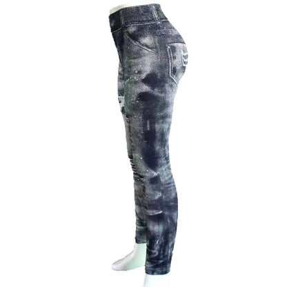 Women Imitation Distressed Denim Jeans Leggings High Waist Pants Fitness Slim Legg Mujer 2022 Sport Push Up Leggings for Women