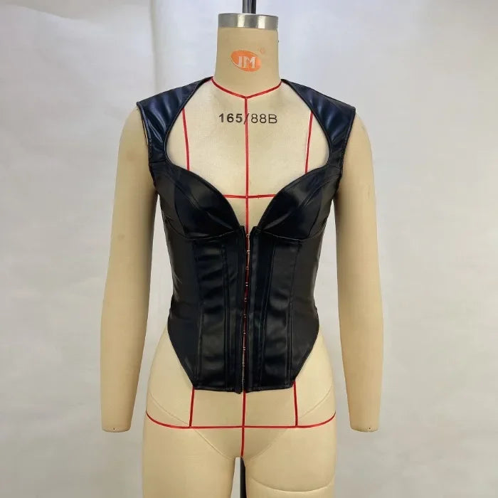 Tank Tops Women Clothes Sexy Hot Girl PU Leather Fashion Sleeveless Wrapped Chest Nightclub Vest Female Y2K 2025 Summer New