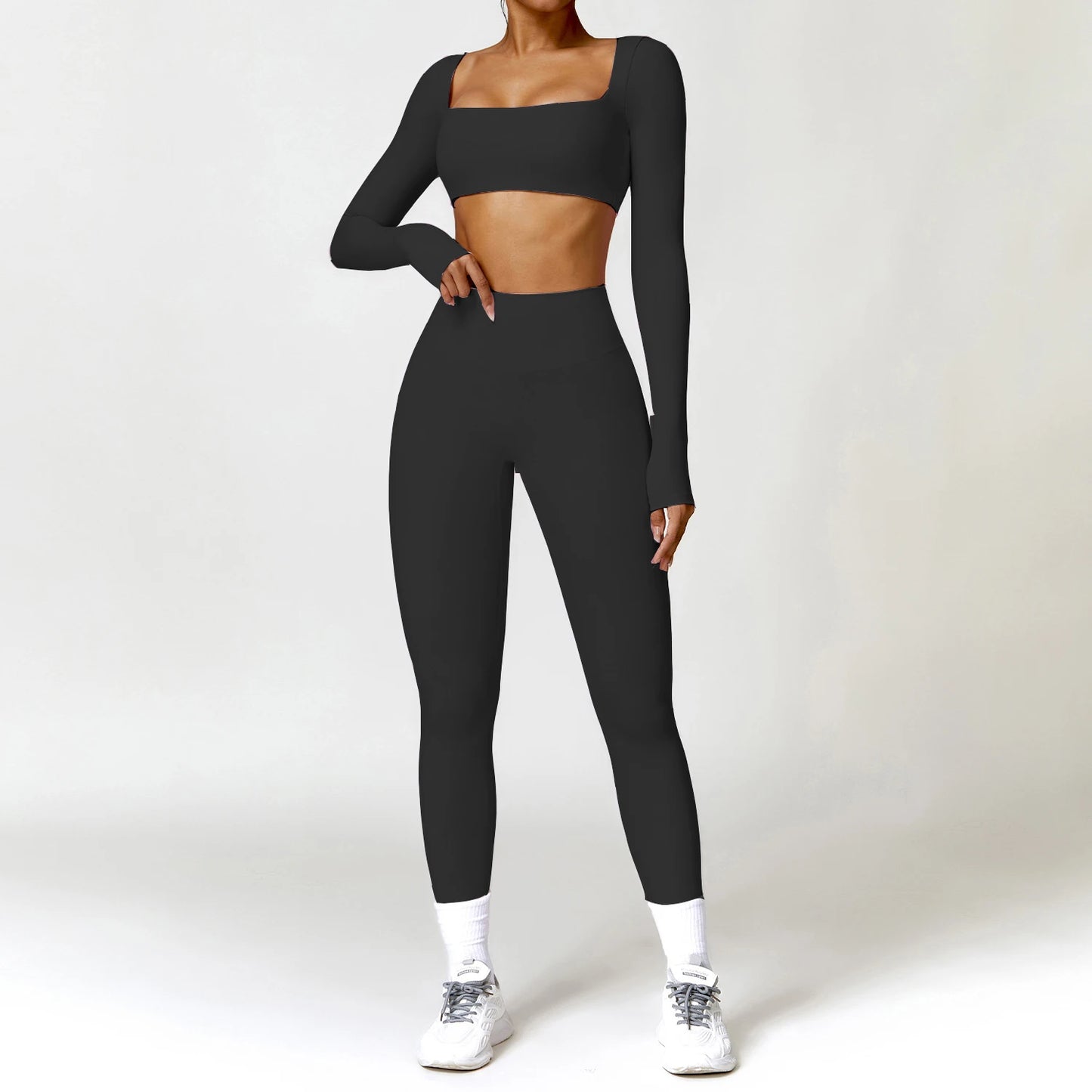 Yoga Clothes 2PCS Gym Set Sports Shorts Set Women Long Sleeved High Waist Shorts Fitness Suit Running Workout Tracksuit XP133