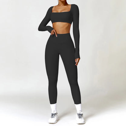 Yoga Clothes 2PCS Gym Set Sports Shorts Set Women Long Sleeved High Waist Shorts Fitness Suit Running Workout Tracksuit XP133