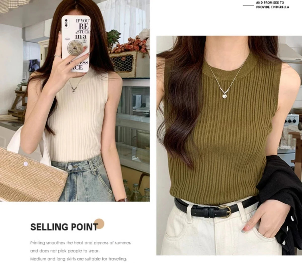 2026 Women Knitted Green Tank Tops Women Thin Tops Basic Casual Tank Tops O-neck Tees Sleeveless Tops For Women