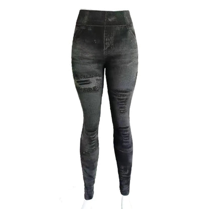 Women Imitation Distressed Denim Jeans Leggings High Waist Pants Fitness Slim Legg Mujer 2022 Sport Push Up Leggings for Women