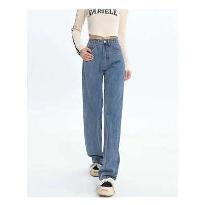 Woman Vintage Wide Leg Jeans Girls High Waist Pants Female Fashion Black Black Grey Retro Blue Light Blue Pink Denim Trousers