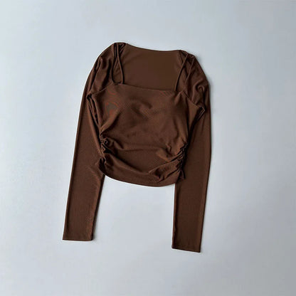 Yoga Clothes Women Sports Tops Fixed Chest Pads Mesh Splicing Slimming Long Sleeves Fashionable Running Training Fitness Clothes