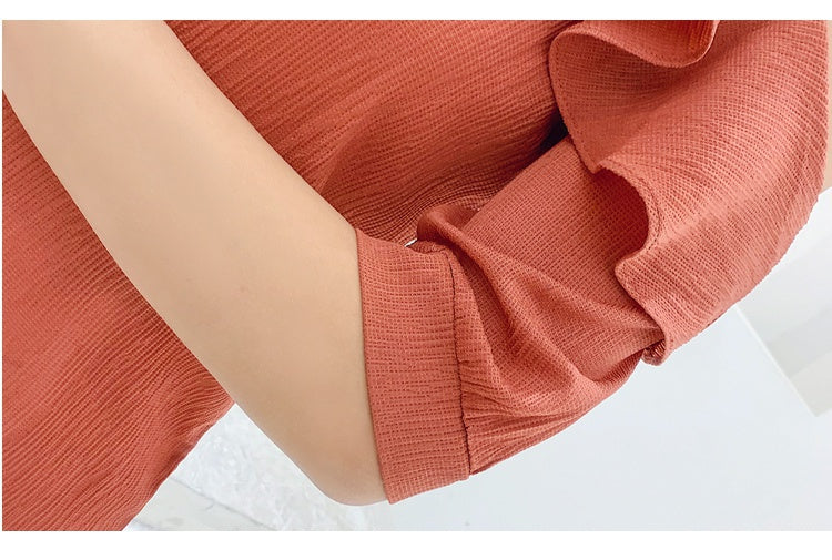 Women's Shirt Tops Fashion One-Shoulder Ruffles Short-sleeved Tops Chiffon Tops S-XXL