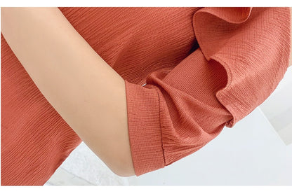 Women's Shirt Tops Fashion One-Shoulder Ruffles Short-sleeved Tops Chiffon Tops S-XXL