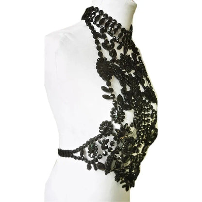 CUIER Luxurious Black Tops for Women Body Chain Jewelry Gun-black