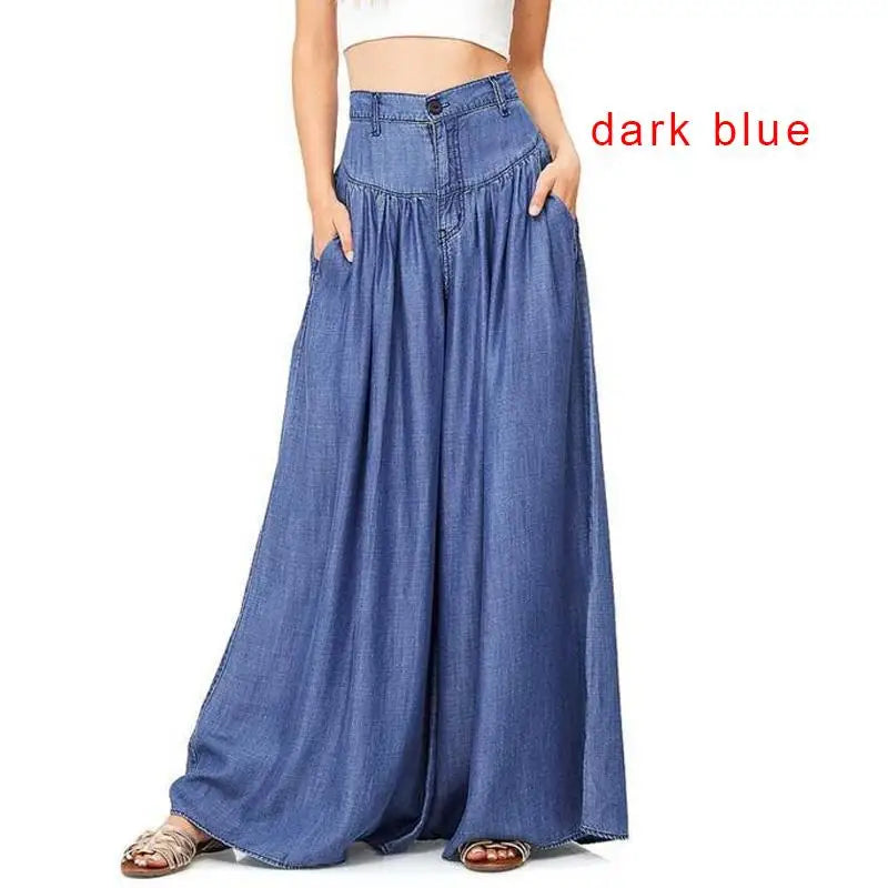 Women's Casual Cotton Linen Jeans Fashion Solid Colour Wide-leg Pants Ladies Loose Plus Size High Waist Long Trousers