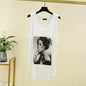 Women Long Tank Tops O-Neck Fashion Print Beauty's Head Casual Loose sleeveless T-shirt streetwear camis tops