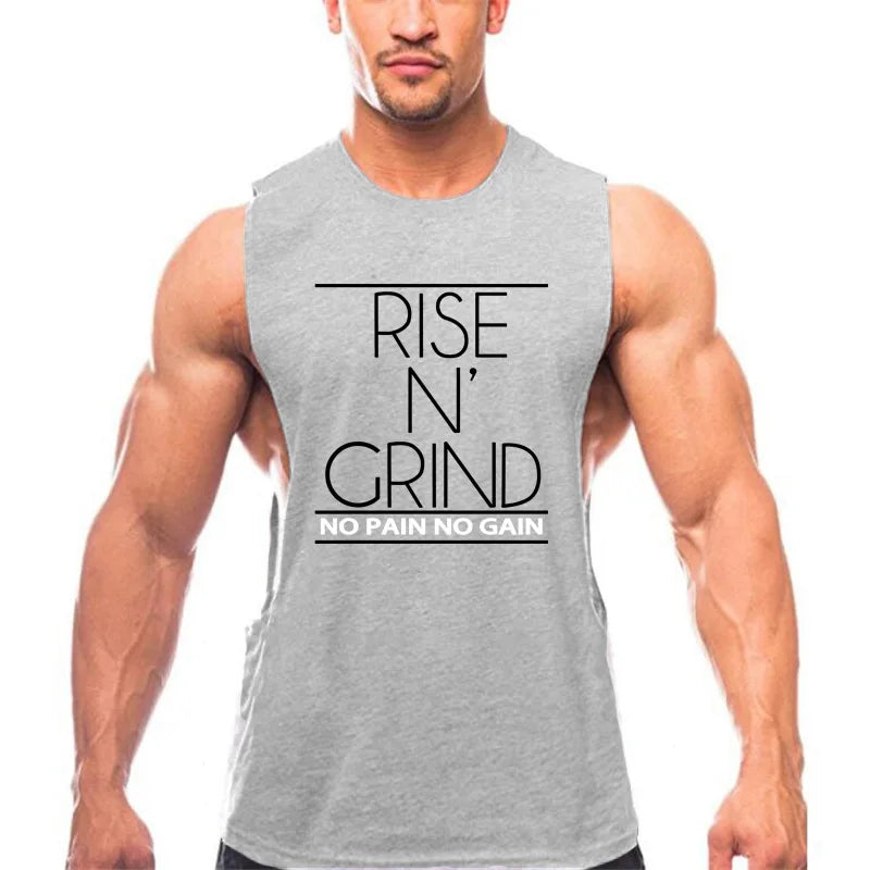 Gym Bodybuilding Running Clothing Summer Cotton Breathable Singlets Mens Training Sleeveless Tank Tops Large Side Slits Shirts