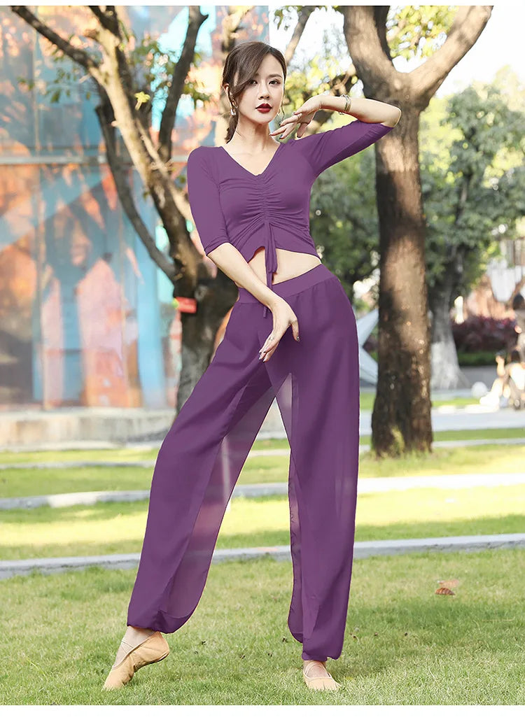 Modern Dance Practice Clothes Body Training Tops Women's Adult Dance Belly Dance Practice Clothes Loose Bloomers Suit 2024