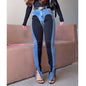 Women's Fashion Two Tone Jeans Pushed Up Peach Buttocks Flared Trousers Stylish Slim Fit High Waisted Denim Pants Ladies Outwear
