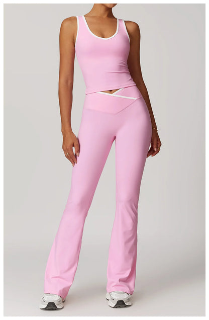 Women Gym Clothes Yoga Suits High Waist Two Piece Set Gym Leggings Yoga Sportswear Fitness Vest Crop Top Tracksuits Sports Bra