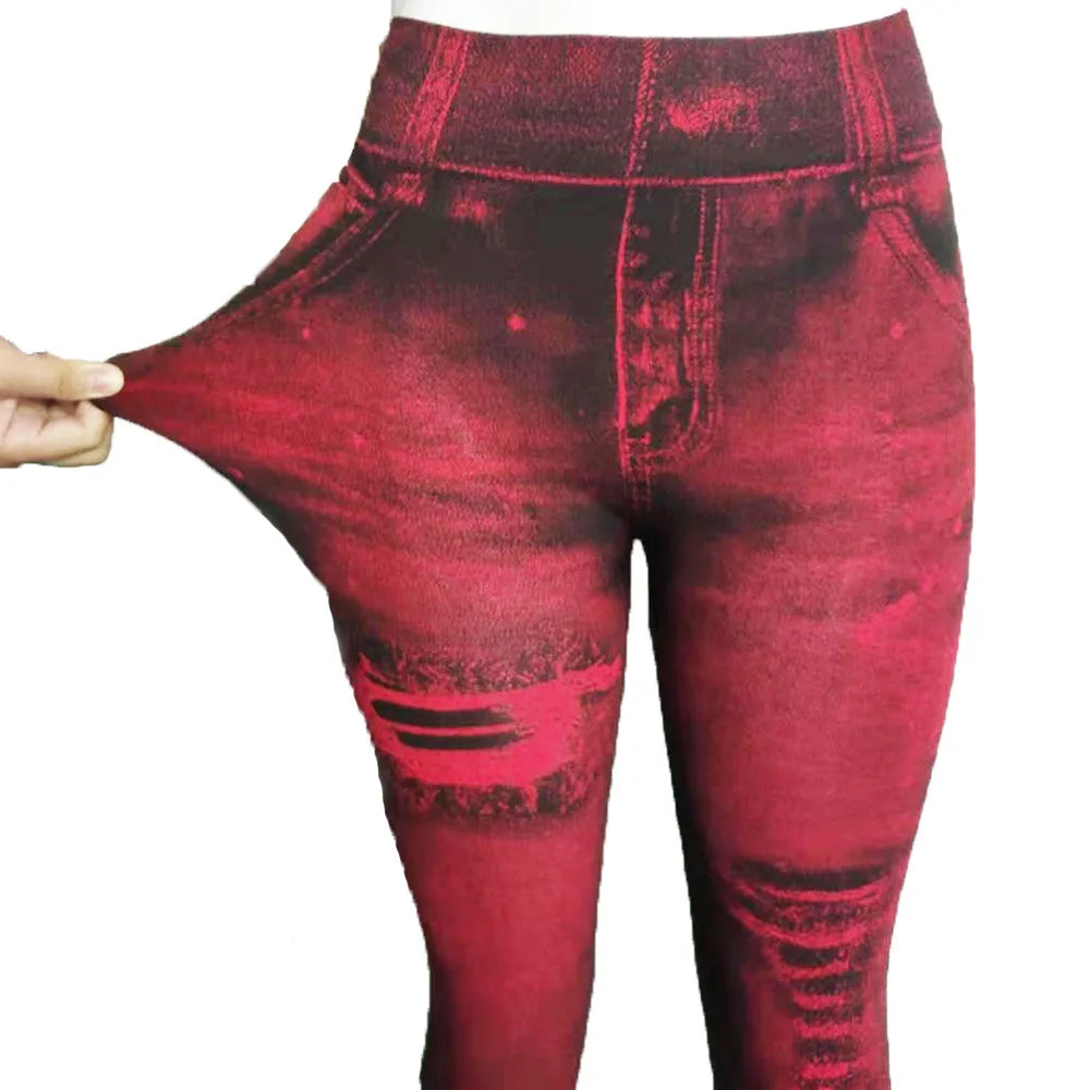 Women Imitation Distressed Denim Jeans Leggings High Waist Pants Fitness Slim Legg Mujer 2022 Sport Push Up Leggings for Women