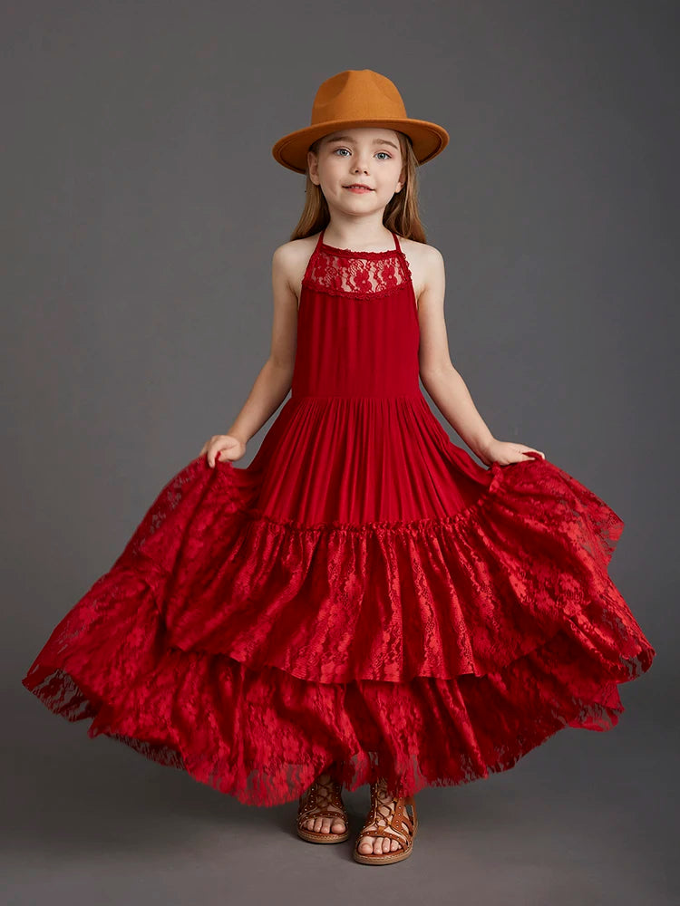 Plus Size Princess Girls Lace Long Dresses Baby Kids Flower Wedding Christmas Party Vestidos Children Clothing For 3-15 Years