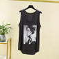 Women Long Tank Tops O-Neck Fashion Print Beauty's Head Casual Loose sleeveless T-shirt streetwear camis tops