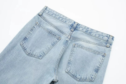 HH Female Fashion Denim Jeans Loose Solid Long Pants With Gradient All Match Streetwear Mujer Casual Baggy Chic Trousers