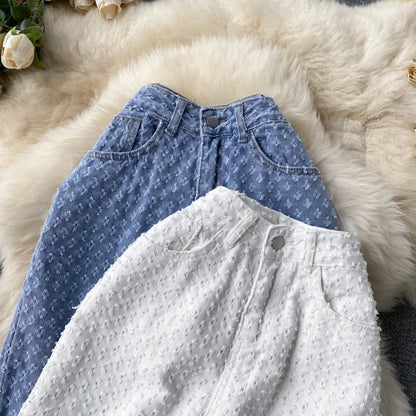 Ripped Jeans for Women Casual Streetwear New Spring Autumn High Waist Straight Leg Pants Fashion White Blue Denim Trousers