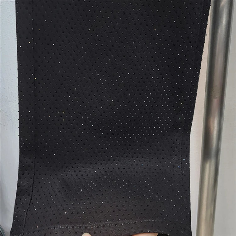 2025 New Fashion Summer Women's Jeans High Waist Single Sided Full Rhinestone Black Straight Wide Leg Denim Pants